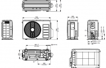 Samsung-komercinės-klasės-sieninio-3.5/4.0-kW-kondicionieriaus-išorinio-bloko-brėžinys