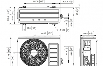 Sieninio-bevėjo-kondicionieriaus-Optimum-išorinio-bloko-brėžinys-2.50-3.20-kW