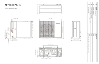 Samsung EHS MONO HT Quiet 8kW trifazio šilumos siurblio AE080BXYDGG/EU brėžinys