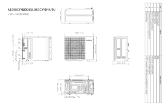 Samsung EHS MONO (R290) 8kW vienfazio šilumos siurblio AE080CXYDEK/EU brėžinys