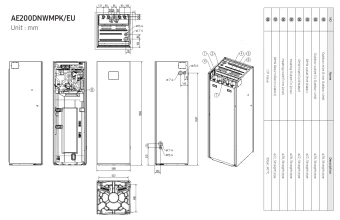 Samsung vidinio ClimateHub hidro bloko AE200DNWMPK/EU brėžinys