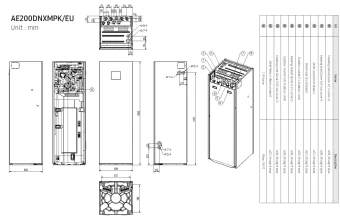 Samsung vidinio ClimateHub hidro bloko AE200DNXMPK/EU brėžinys