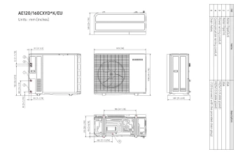 Samsung EHS MONO (R290) 16kW trifazio šilumos siurblio AE160CXYDGK/EU brėžinys
